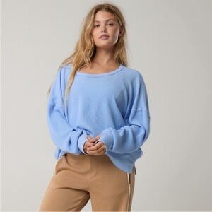 Aerie WOW Offline Waffle Blue Thermal Voop  W/ Thumb Holes XS NWT